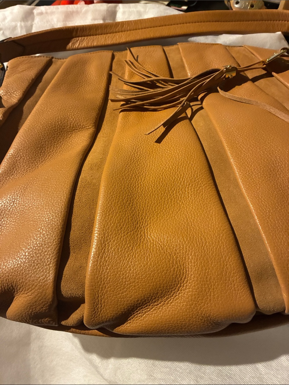 Aimee Kestenberg Hobo Tan Leather Tassel Shoulder Bag